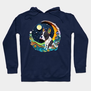 Boston Terrier Dog in Space Crescent Moon Planets Stars Cute Hoodie